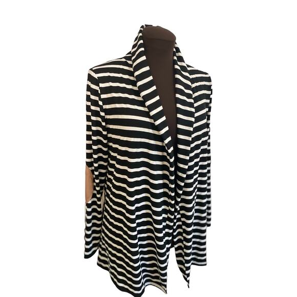 Tickled Teal Striped Knit Jacket, Elbow pad detail, Ladies Size Small - Picture 1 of 4